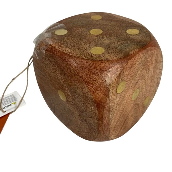 Jumbo Wooden Dice Decor Brass Inlays Handcrafted In India Decor Paperweight NWT - Picture 3 of 5